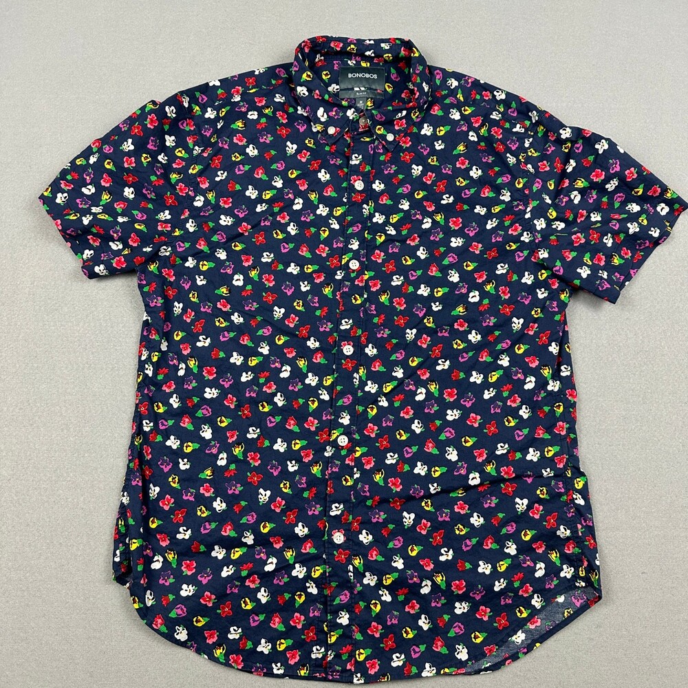 Bonobos Shirt Men Medium Short Navy Blue Floral Riviera Slim Fit Short Sleeve M